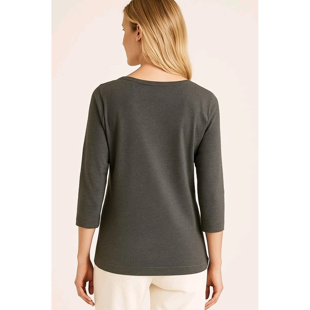 L.L. Bean 100% Cotton 3/4 Sleeve V-Neck Gray Knit Top Size L Relaxed Fit Tee 1XL - Picture 2 of 8